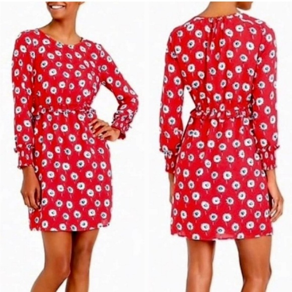 J Crew Women's Size 14 Red Longfellow Lined Floral Casual Dress - Picture 1 of 11